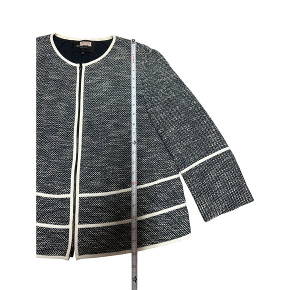 Lafayette 148 New York Aisha Piped Detail Collarless Tweed Zipper Jacket Sz M h2 - Picture 4 of 8